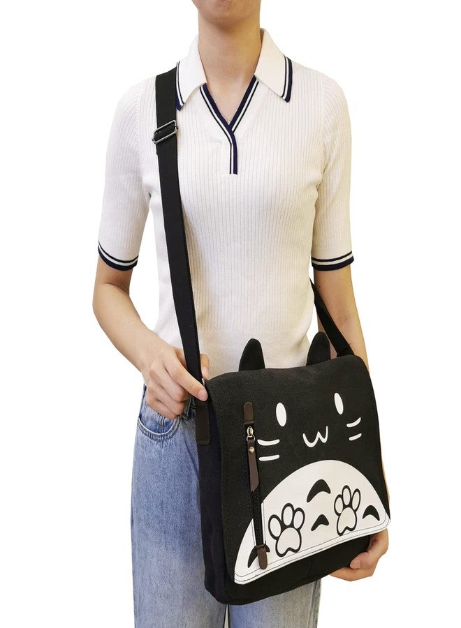 JOCHUI Canvas Kawaii Cat Shoulder Bag - Cute Kitty Messenger Crossbody Satchel Women Sling Book Bag - Image 3